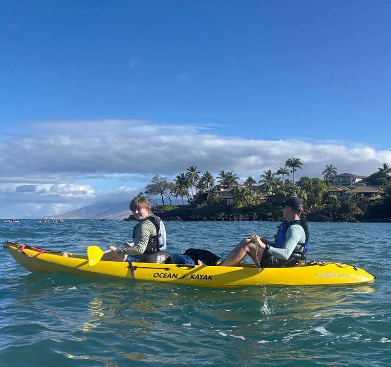 two man enjoy the kayaking and snorkeling eco adventure in Maui