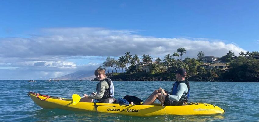 two man enjoy the kayaking and snorkeling eco adventure in Maui
